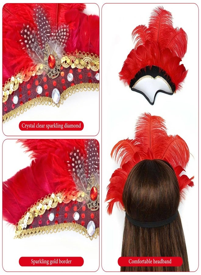 Frstem Showgirl Headpiece Purple Red 10x10 Inch with Glittering Feathers and Adjustable Headband for Carnival Stage Performance and Costume Parties - Image 3